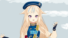 a cartoon girl with chinese writing on her sleeves