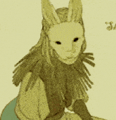 a drawing of a rabbit with a mask on its face