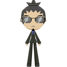 a cartoon character wearing glasses and a suit