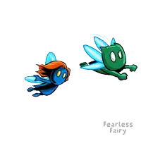 a cartoon of a blue fairy and a green fairy with the words fearless fairy written below them
