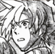 a black and white drawing of a person 's face with a surprised look on his face .
