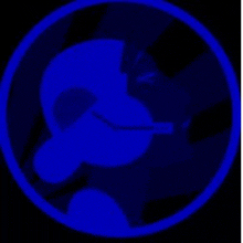 a blue circle with a silhouette of a person inside of it on a black background .