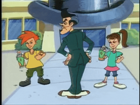 Junior and Cyndi spray von Zell with Silly String