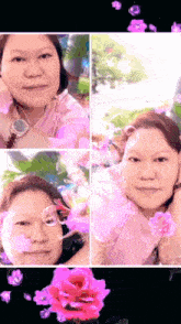 a woman 's face is surrounded by flowers and bubbles