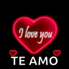 a neon heart that says i love you te amo on a black background .