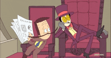 a cartoon of a man reading a newspaper with the words blah blah blah