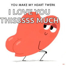 a cartoon heart that says i love you thisssss much