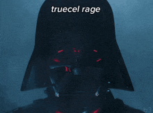 a darth vader helmet with the words truecel rage written on it
