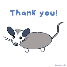 a drawing of an opossum with the words thank you written below it