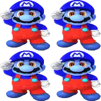 four different versions of mario wearing overalls and a blue hat