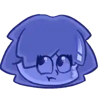 a cartoon drawing of a person with glasses and a blue hair