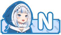 a picture of a girl with a shark hood and the letter n below her