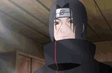 a cartoon character with red eyes and a white headband with a letter s on it