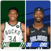two basketball players one from the bucks and the other from orlando