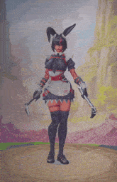 a cartoon character with bunny ears and a hammer