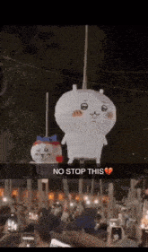 a cartoon character is hanging from a pole with the caption no stop this