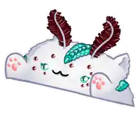 a cartoon drawing of a white animal with horns and a face