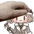 a cartoon girl is holding a hammer and wearing a fur coat .