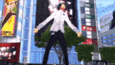 a man stands in front of a building that says shibuya