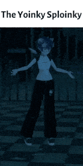 a picture of a girl dancing with the caption " the yoinky sploinky "