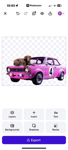 a pink car with the number 4 on it is being exported