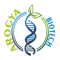 a logo for arogya biotech with a dna strand and leaves