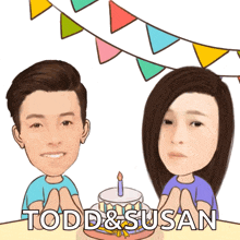 a cartoon of todd and susan with a cake