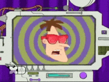 a cartoon character wearing red sunglasses is being hypnotized