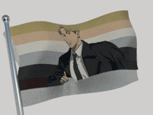 a man in a suit and tie is on a flag