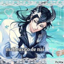 a picture of a man with horns and the words malleusito de nai on it