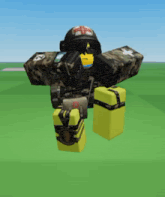 a cartoon character is wearing a helmet and holding a yellow bag