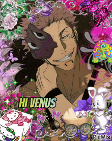 a picture of a man with a mask and the words hi venus on the bottom