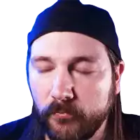 a man with a beard is wearing a blue hat