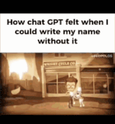 how chat gpt felt when i could write my name without it is shown in a cartoon