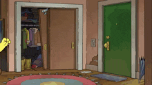 a cartoon illustration of a closet and a door