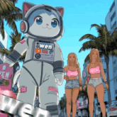 a cartoon drawing of a cat wearing a space suit with wen written on it