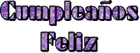 the word cumpleanos feliz is written in purple letters