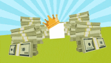 a stack of 100 dollar bills with a crown on top of it