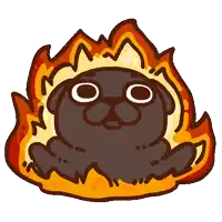 a cartoon drawing of a pug dog surrounded by fire