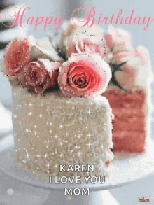 happy birthday cake rose flowers sparkle
