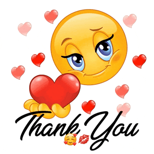 a smiley face is holding a heart and the words thank you are below it