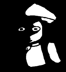 a black and white drawing of a person wearing a hat .