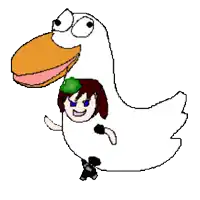 a cartoon character is riding on the back of a duck