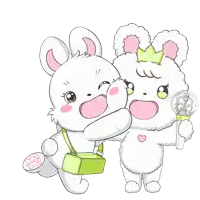 a cartoon drawing of a bunny and a teddy bear with hearts around them