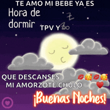 a purple background with a full moon and the words " te amo mi bebe ya es hora de dormir tpv y "