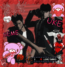 a picture of two men with the words seme and uke on them