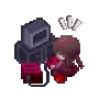 a pixel art of a robot holding a girl in a red suit .