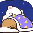 a cartoon of a bear sleeping under a blanket with stars .