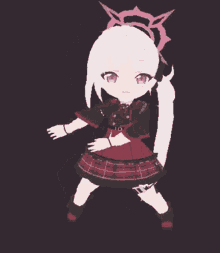 a drawing of a girl with white hair and a red dress
