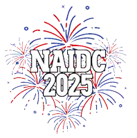 a fireworks display with naidc 2025 written on it